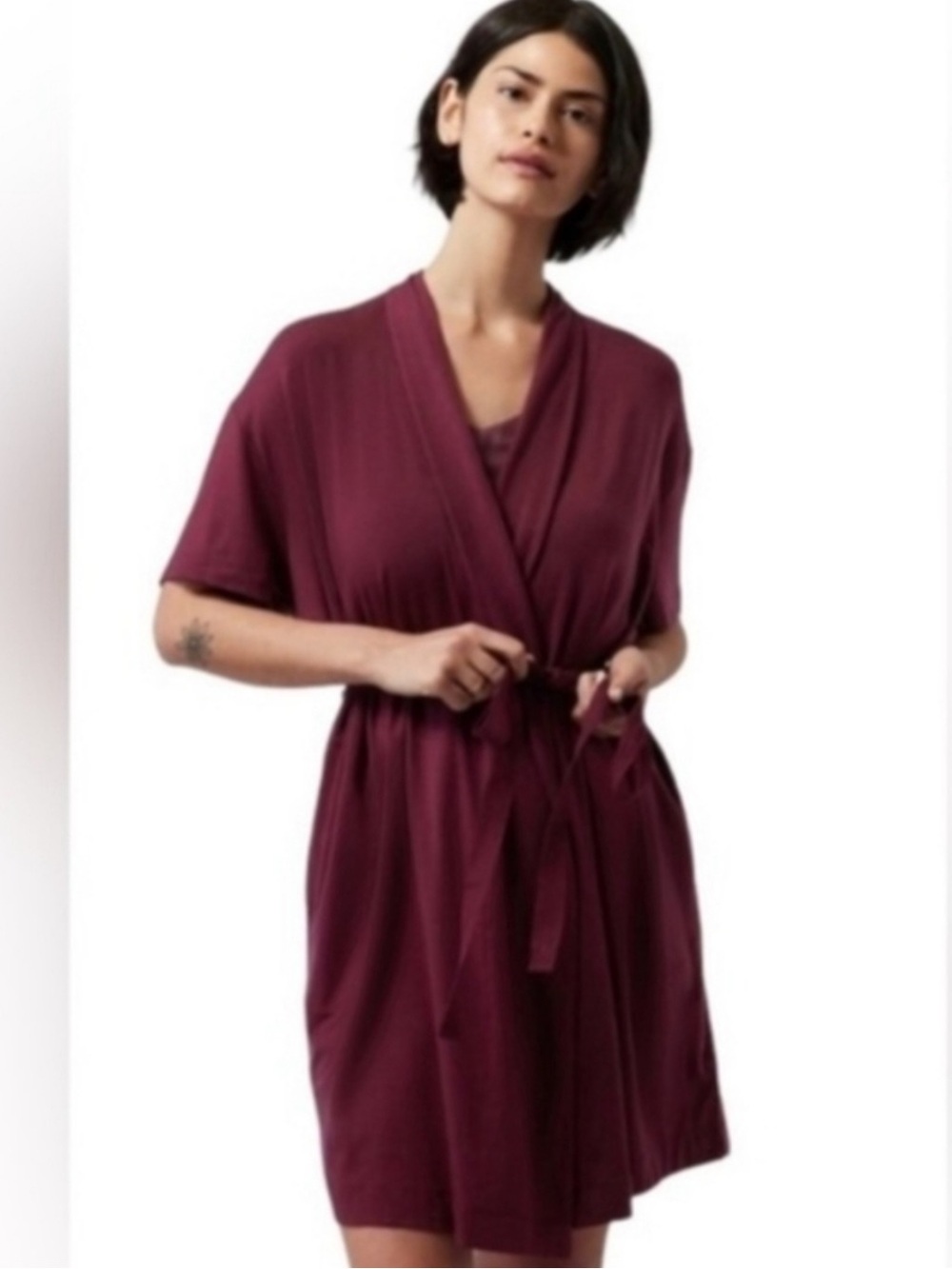 Athleta Nighttime Bliss Short Sleeve Robe - Size 2X - Maroon